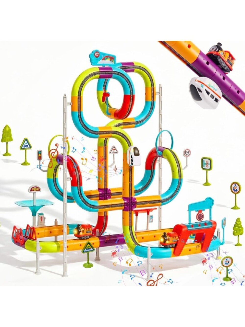 174PCS Electric Train Set for Kids 3-8, 3D Gravity-Defying Track & Accessories